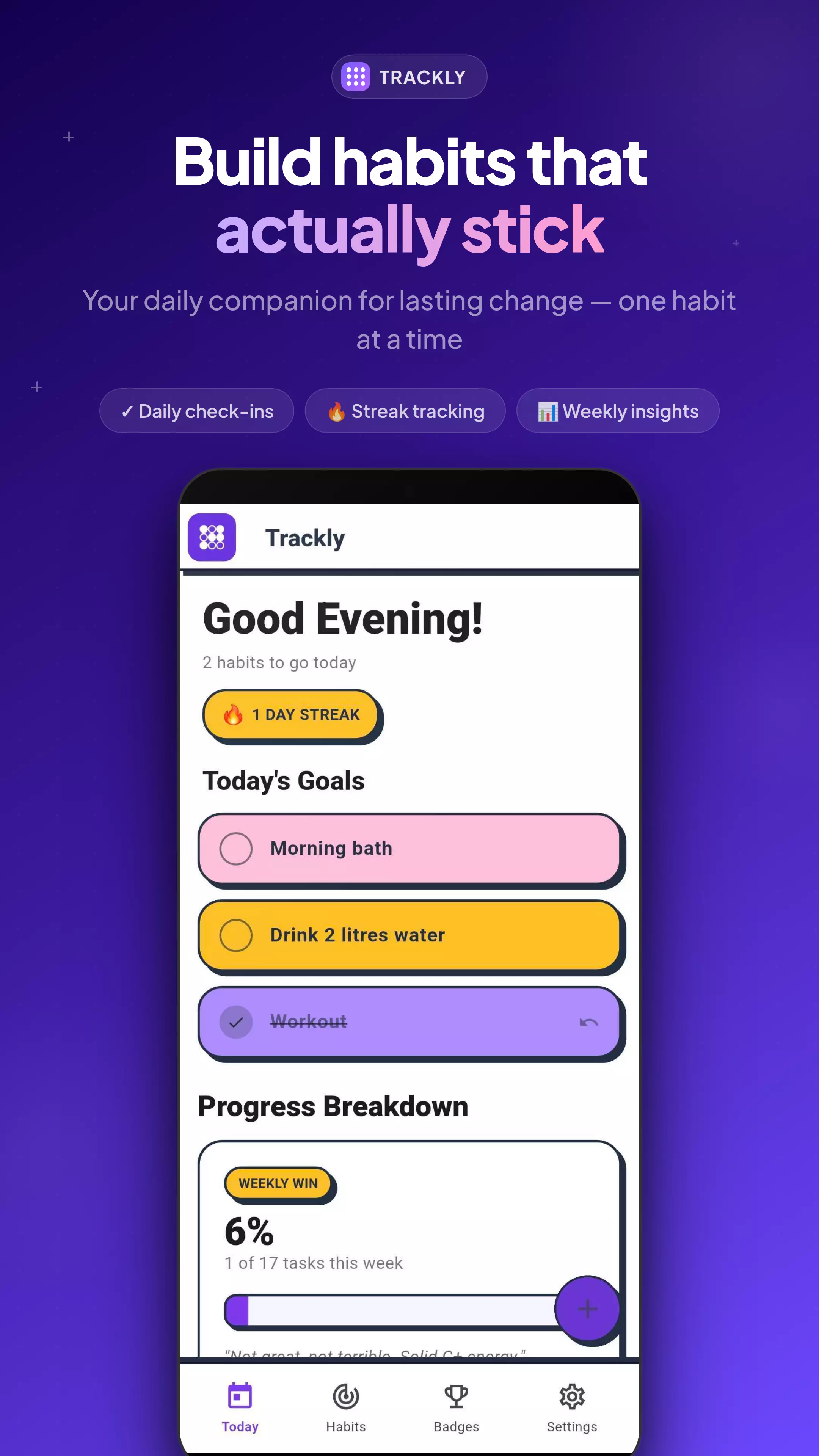 Trackly habit dashboard screenshot