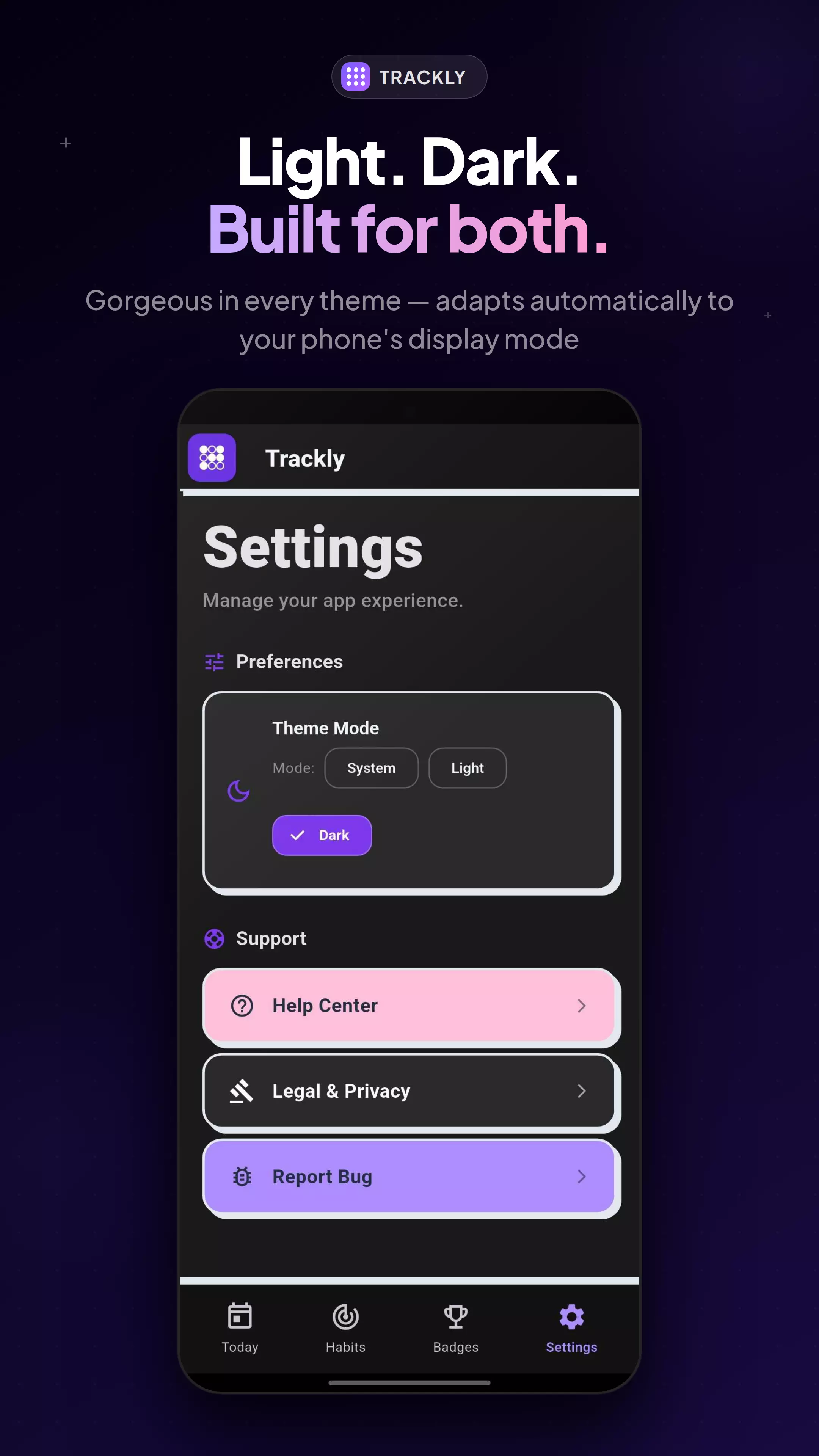Dark mode settings screen